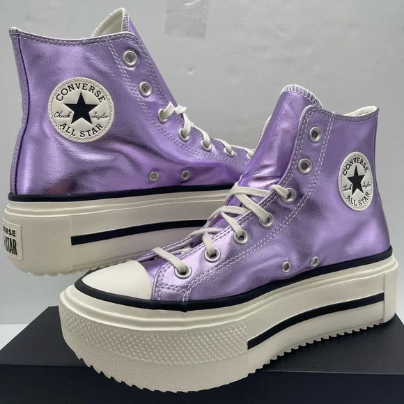 Converse CTAS Lift Double Stack Hi Metallic Lilac Lavender Platform High Top - Picture 10 of 16
